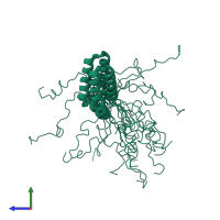 PDB entry 1sr2 coloured by chain, ensemble of 25 models, side view.