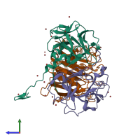 PDB entry 1sr4 coloured by chain, side view.