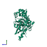 PDB entry 1sr8 coloured by chain, side view.