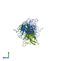 PDB entry 1srd coloured by chain, side view.