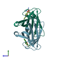 PDB entry 1srf coloured by chain, side view.