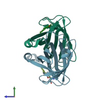 PDB entry 1sri coloured by chain, side view.