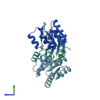 PDB entry 1srr coloured by chain, side view.