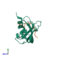 PDB entry 1ssc coloured by chain, side view.