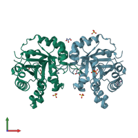 PDB entry 1ssg coloured by chain, front view.