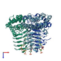PDB entry 1sst coloured by chain, top view.