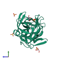PDB entry 1ssx coloured by chain, side view.