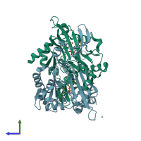 PDB entry 1st0 coloured by chain, side view.