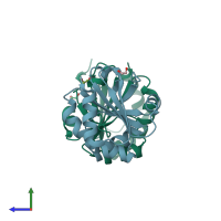 PDB entry 1st9 coloured by chain, side view.