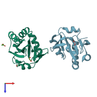 PDB entry 1st9 coloured by chain, top view.