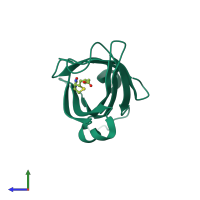 PDB 1stp coloured by chain and viewed from the side.