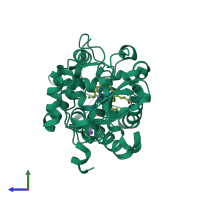 PDB entry 1stq coloured by chain, side view.