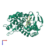 PDB entry 1stq coloured by chain, top view.