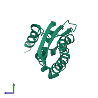 PDB entry 1su0 coloured by chain, side view.
