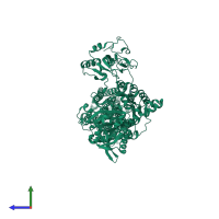 PDB entry 1su4 coloured by chain, side view.