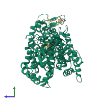 PDB entry 1su7 coloured by chain, side view.