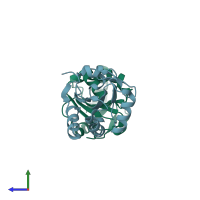 PDB entry 1su9 coloured by chain, side view.