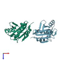 PDB entry 1su9 coloured by chain, top view.