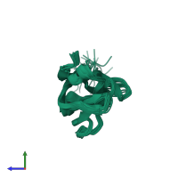 PDB entry 1suh coloured by chain, ensemble of 20 models, side view.