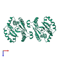 Homo dimeric assembly 1 of PDB entry 1sur coloured by chemically distinct molecules, top view.