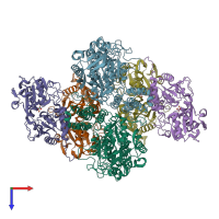 PDB entry 1suv coloured by chain, top view.