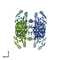 PDB entry 1suw coloured by chain, side view.