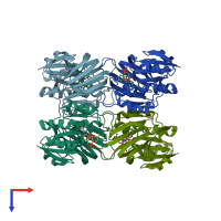 PDB entry 1suw coloured by chain, top view.