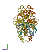 PDB entry 1suz coloured by chain, side view.