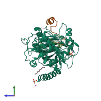 PDB entry 1sve coloured by chain, side view.