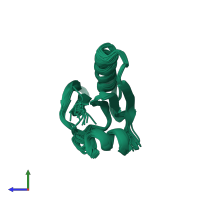 PDB entry 1svq coloured by chain, ensemble of 20 models, side view.