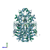 PDB entry 1sw1 coloured by chain, side view.
