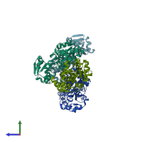 PDB entry 1sw5 coloured by chain, side view.