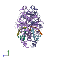 PDB entry 1sx5 coloured by chain, side view.