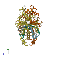 PDB entry 1sx8 coloured by chain, side view.