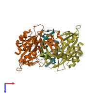 PDB entry 1sx8 coloured by chain, top view.