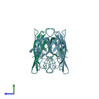 PDB entry 1sxa coloured by chain, side view.