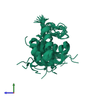 PDB entry 1sxe coloured by chain, ensemble of 14 models, side view.
