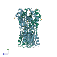 PDB entry 1sxh coloured by chain, side view.
