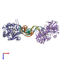 PDB entry 1sxq coloured by chain, top view.