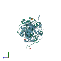 PDB entry 1sxr coloured by chain, side view.