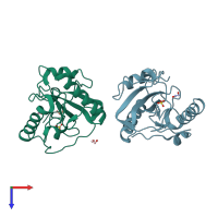 PDB entry 1sxr coloured by chain, top view.
