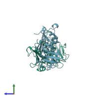 PDB entry 1sxt coloured by chain, side view.