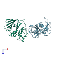 PDB entry 1sxt coloured by chain, top view.
