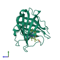 Monomeric assembly 1 of PDB entry 1sxy coloured by chemically distinct molecules, side view.