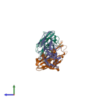 PDB entry 1sy6 coloured by chain, side view.
