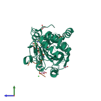 PDB entry 1szc coloured by chain, side view.