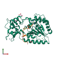 Hetero dimeric assembly 1 of PDB entry 1szd coloured by chemically distinct molecules, front view.