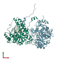 PDB entry 1sze coloured by chain, front view.