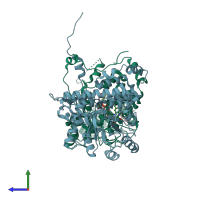PDB entry 1sze coloured by chain, side view.