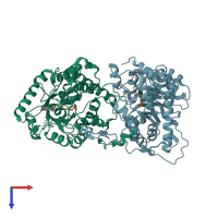PDB entry 1sze coloured by chain, top view.
